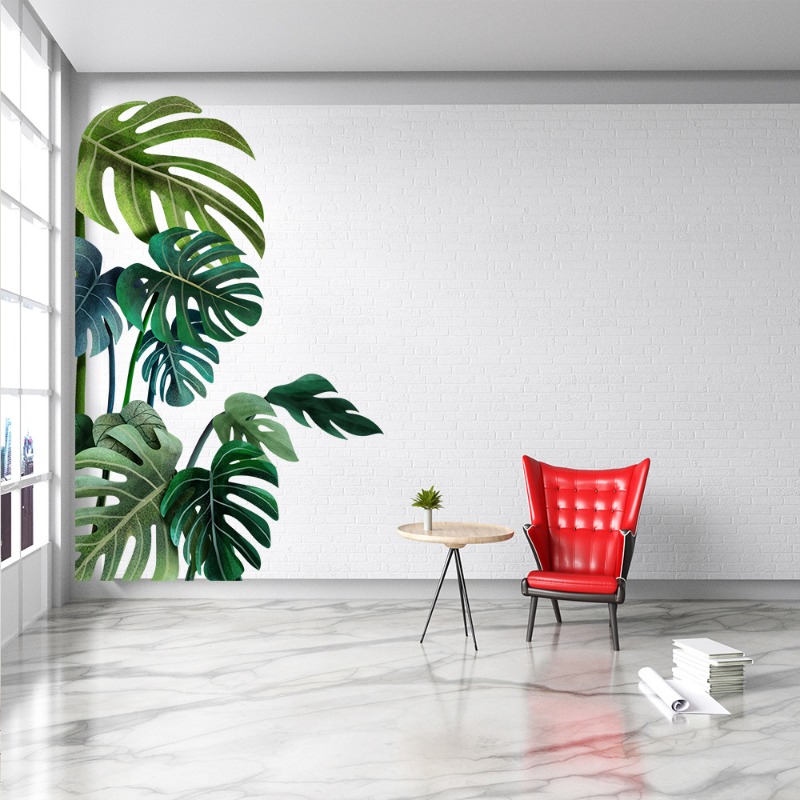 Large Nordic Green Leaf Wall S - Pvc Panel Background avaliação e preço